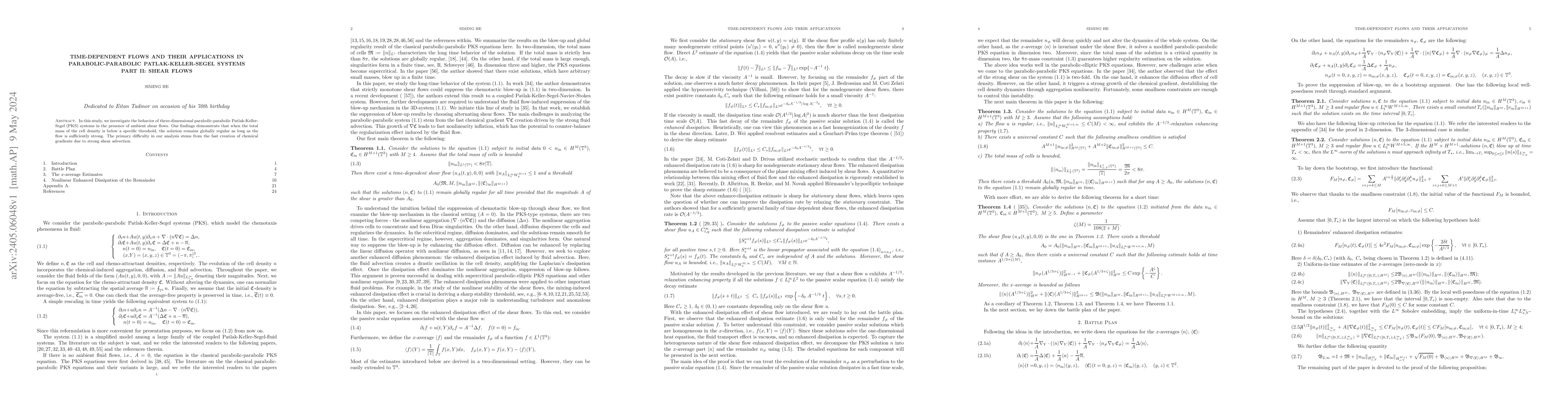 Thumbnail for Time-dependent Flows and Their Applications in Parabolic-parabolic
  Patlak-Keller-Segel Systems Part II: Shear Flows