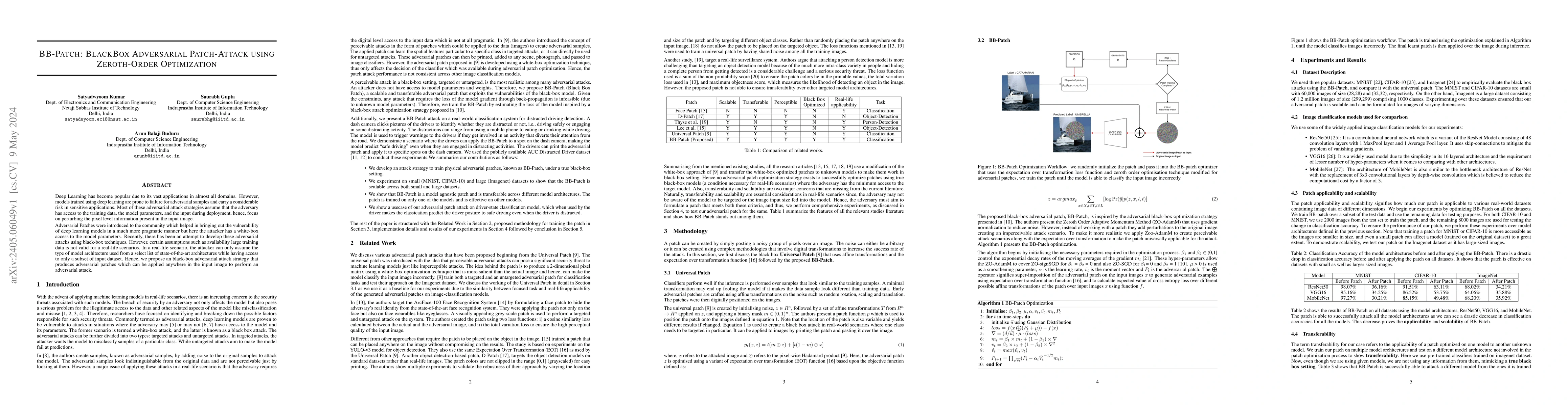 Thumbnail for BB-Patch: BlackBox Adversarial Patch-Attack using Zeroth-Order
  Optimization