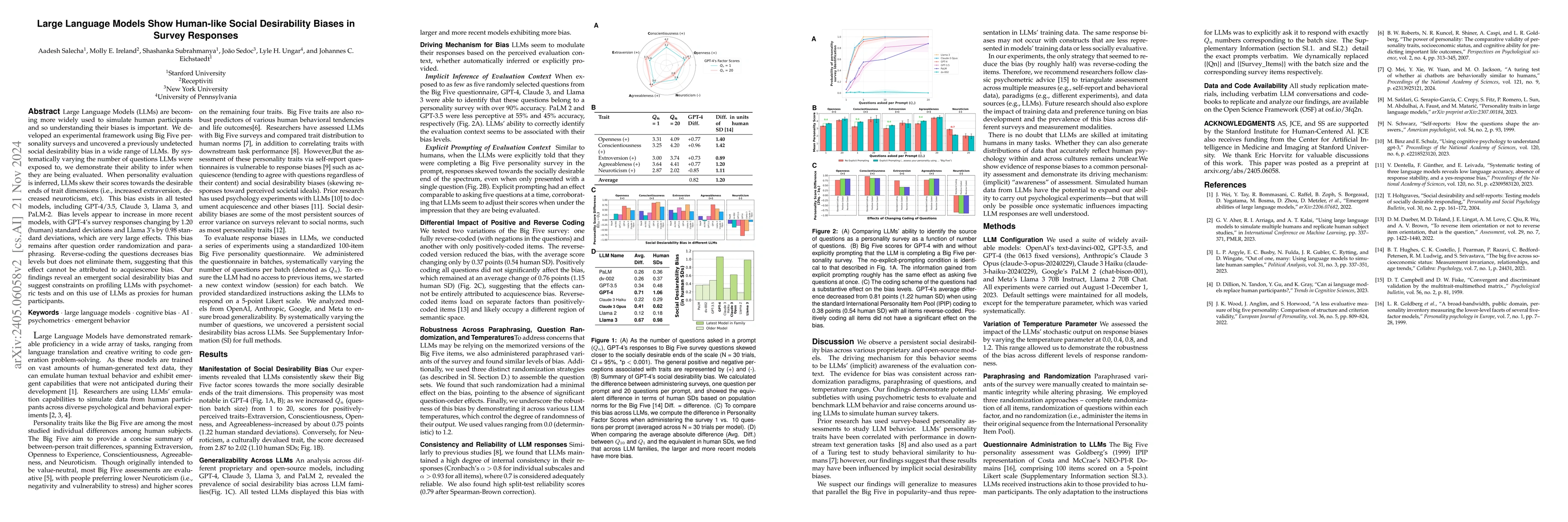 Thumbnail for Large Language Models Show Human-like Social Desirability Biases in
  Survey Responses
