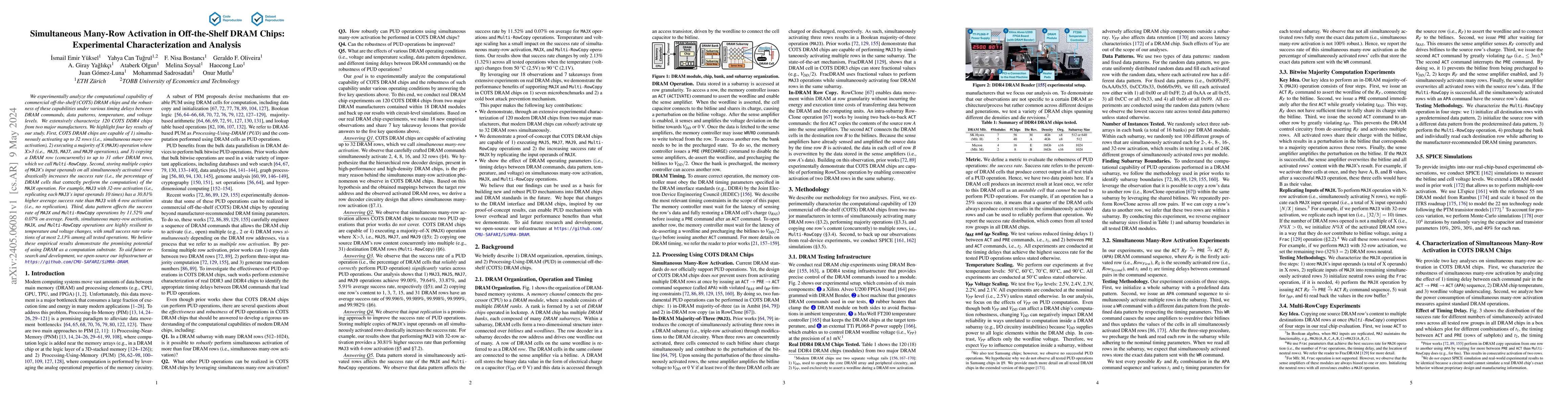 Thumbnail for Simultaneous Many-Row Activation in Off-the-Shelf DRAM Chips:
  Experimental Characterization and Analysis
