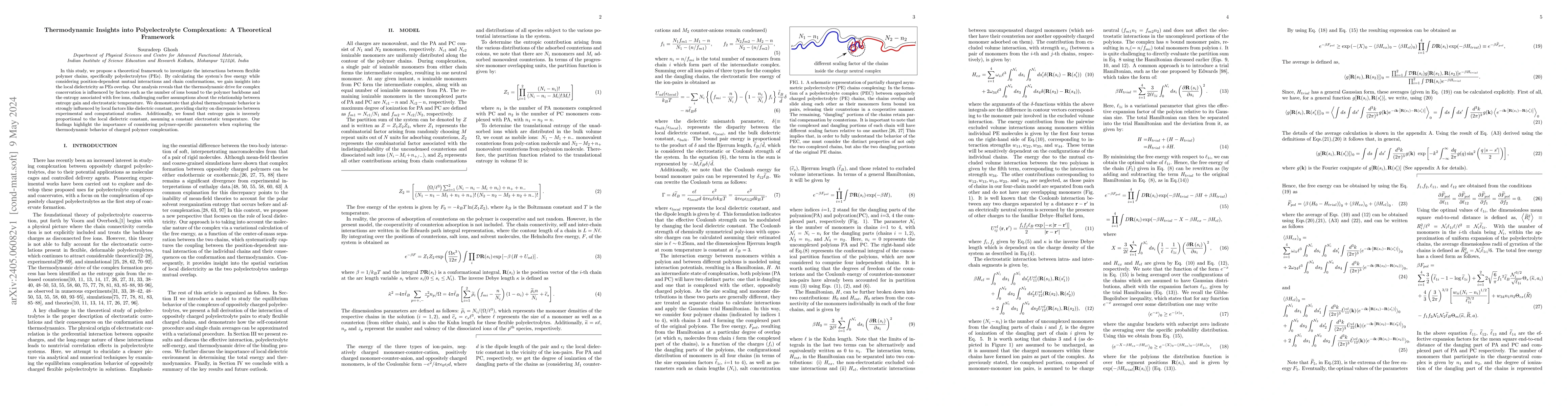 Thumbnail for Thermodynamic Insights into Polyelectrolyte Complexation: A Theoretical
  Framework