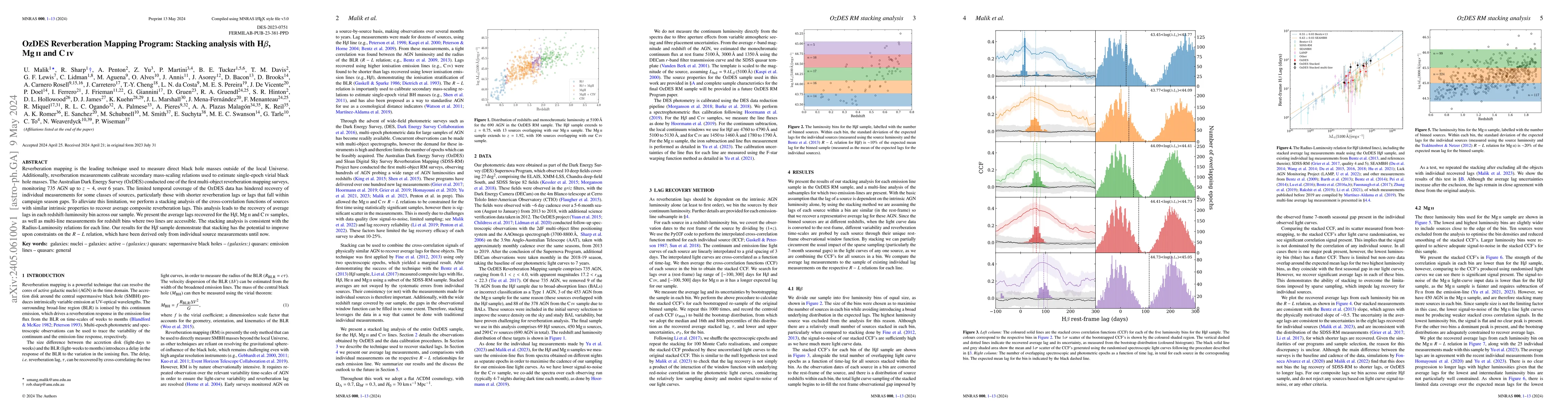 Thumbnail for OzDES Reverberation Mapping Program: Stacking analysis with H$\beta$, Mg
  II and C IV