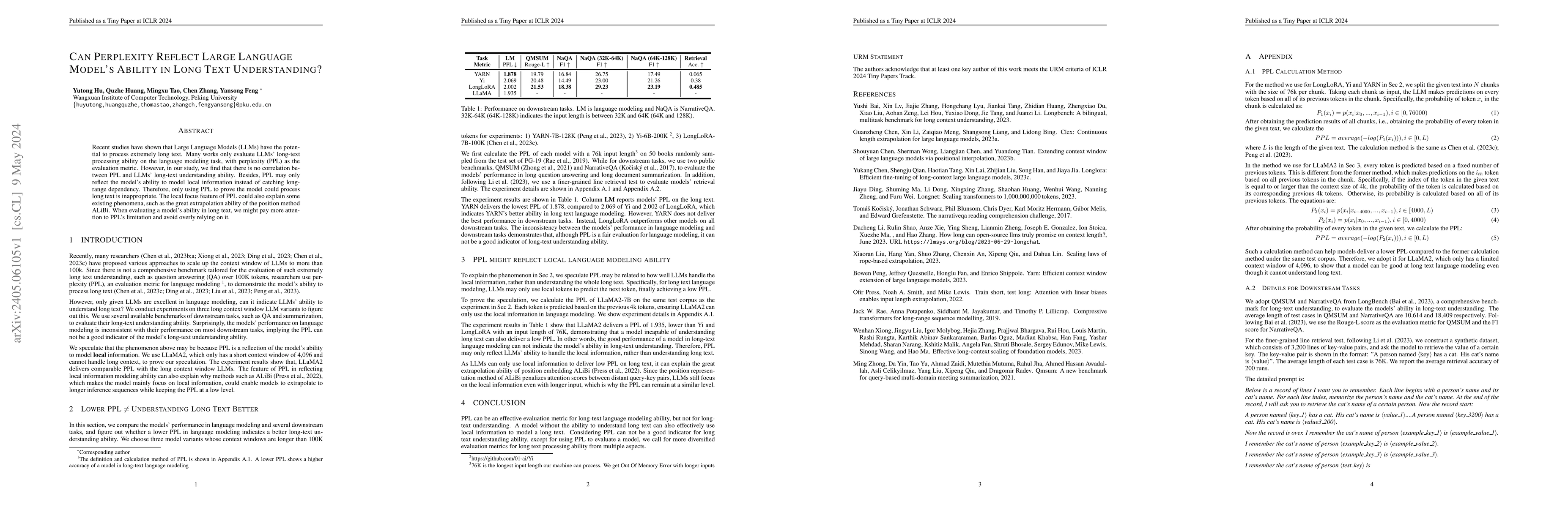 Thumbnail for Can Perplexity Reflect Large Language Model's Ability in Long Text
  Understanding?