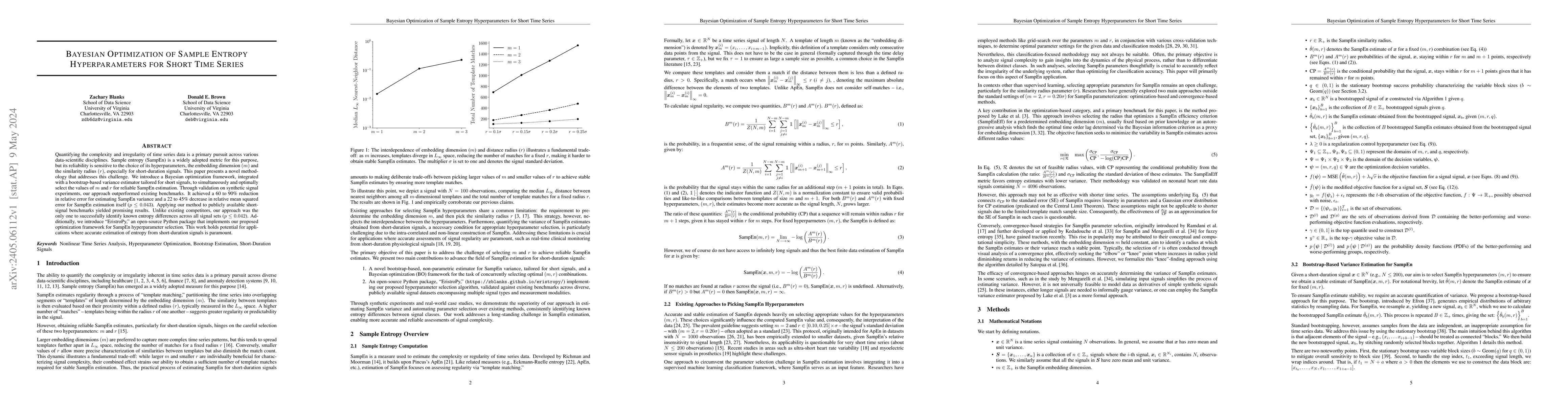 Thumbnail for Bayesian Optimization of Sample Entropy Hyperparameters for Short Time
  Series