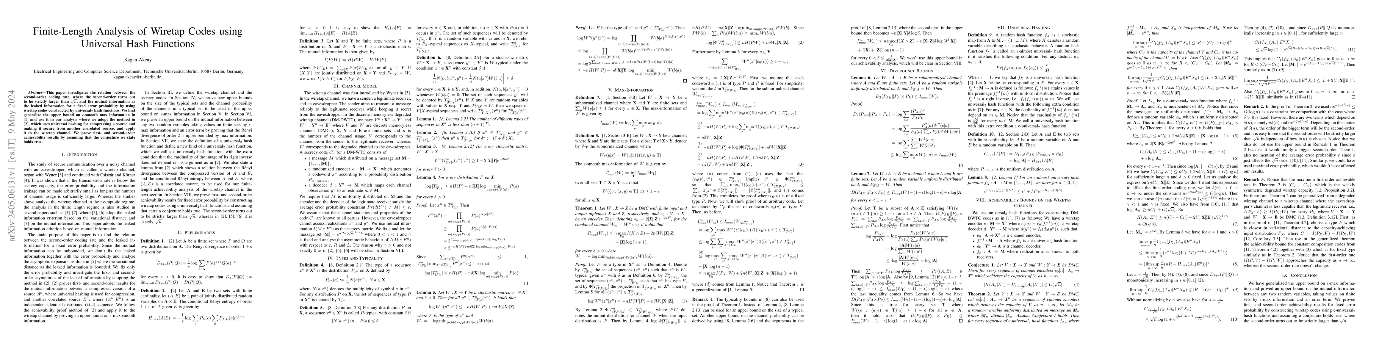 Thumbnail for Finite-Length Analysis of Wiretap Codes using Universal Hash Functions