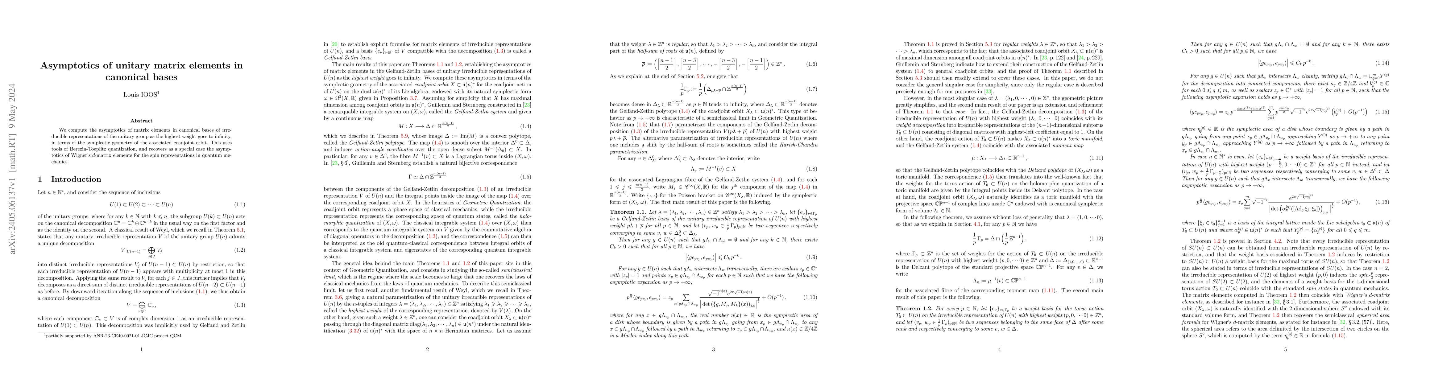 Thumbnail for Asymptotics of unitary matrix elements in canonical bases