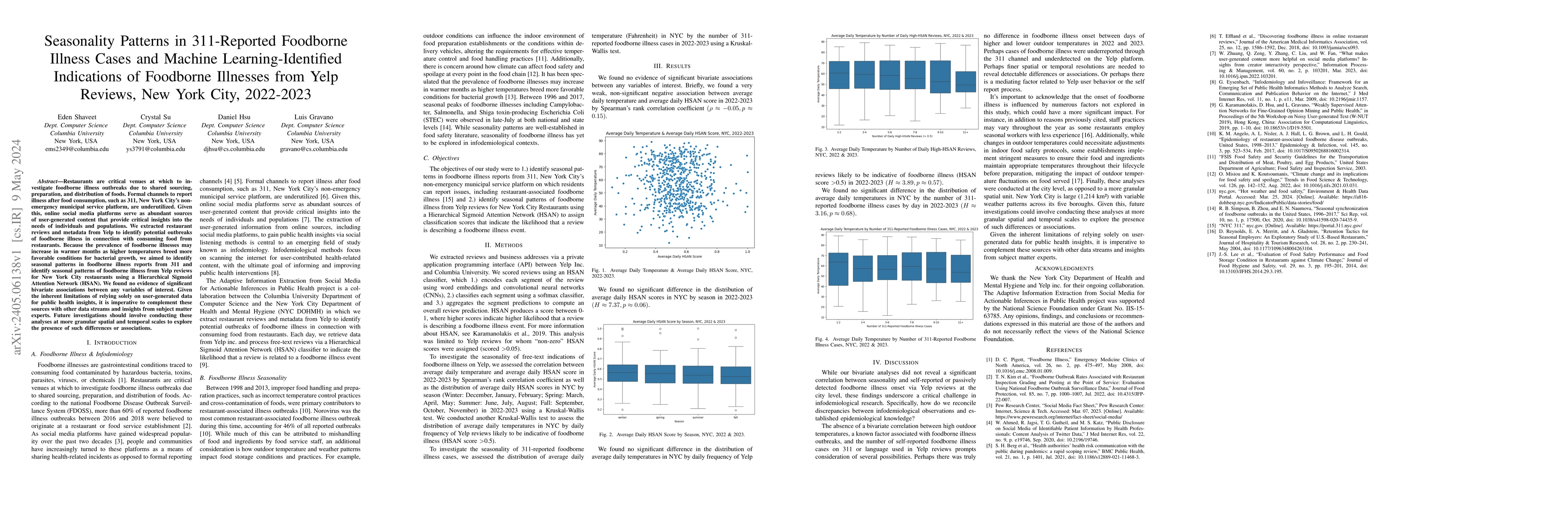 Thumbnail for Seasonality Patterns in 311-Reported Foodborne Illness Cases and Machine
  Learning-Identified Indications of Foodborne Illnesses from Yelp Reviews, New
  York City, 2022-2023