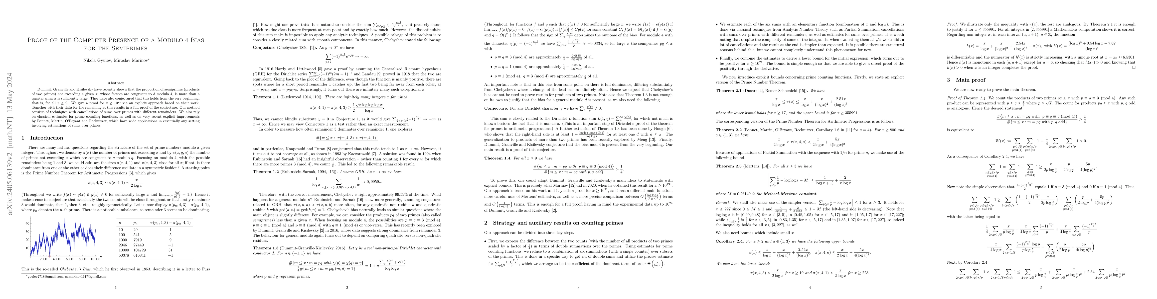 Thumbnail for Proof of the Complete Presence of a Modulo 4 Bias for the Semiprimes