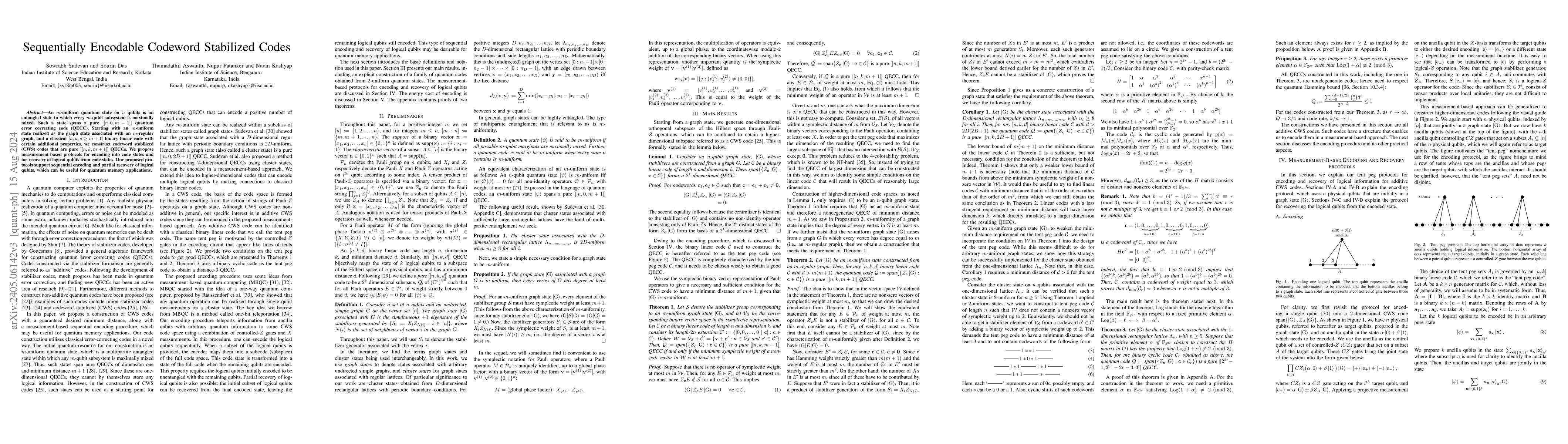 Thumbnail for Sequentially Encodable Codeword Stabilized Codes