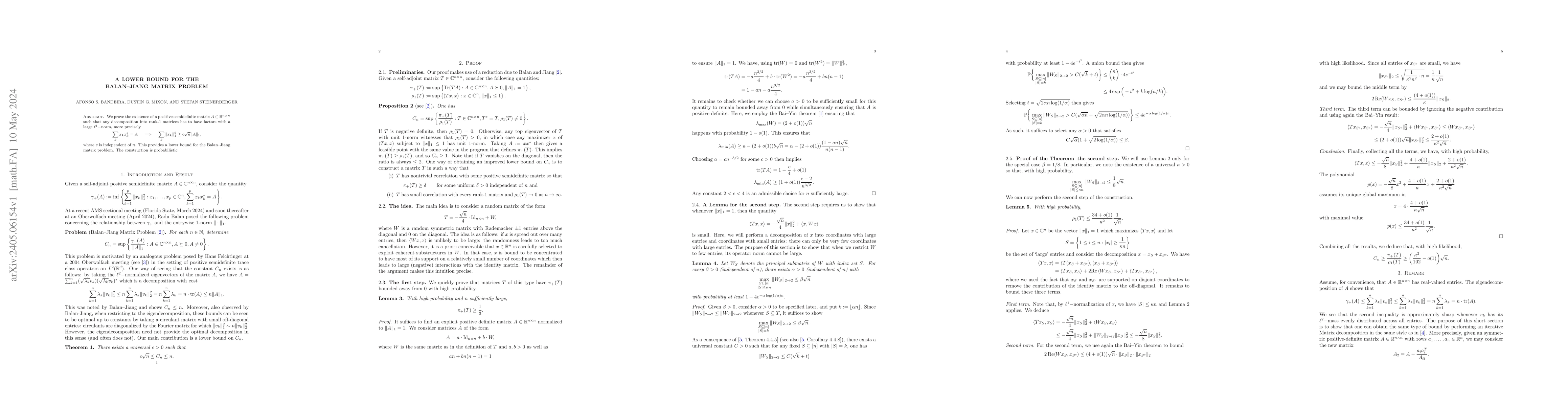 Thumbnail for A lower bound for the Balan--Jiang matrix problem