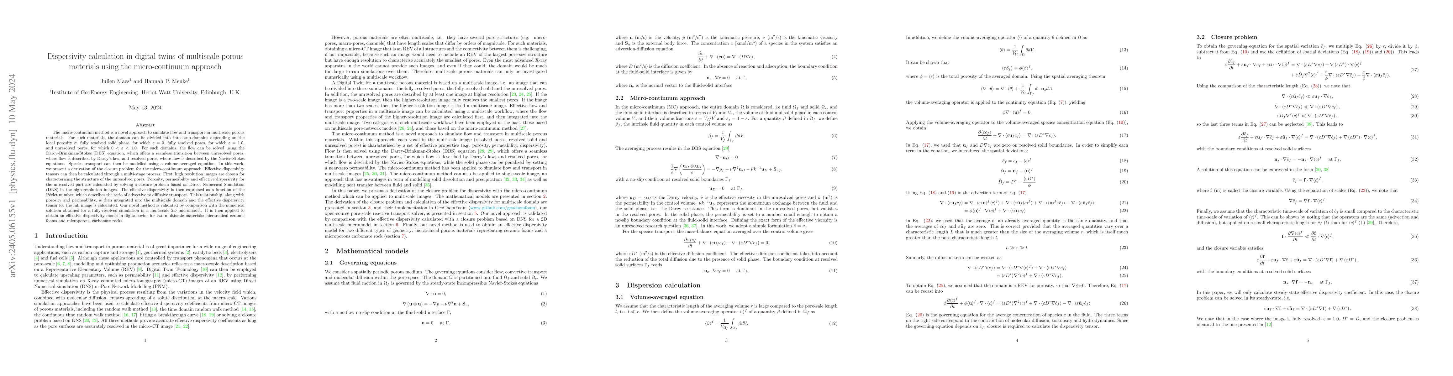 Thumbnail for Dispersivity calculation in digital twins of multiscale porous materials
  using the micro-continuum approach