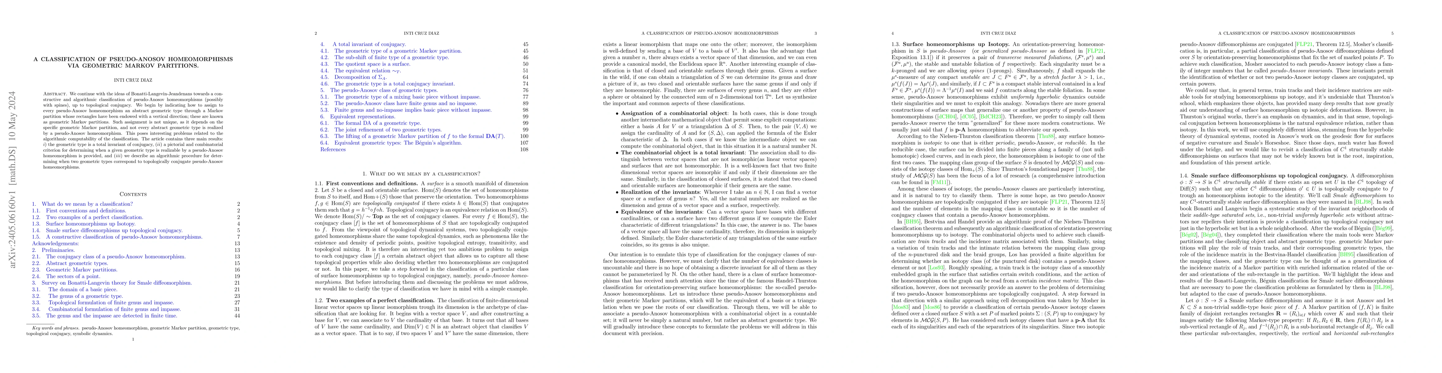 Thumbnail for A classification of pseudo-Anosov homeomorphisms via geometric Markov
  partitions