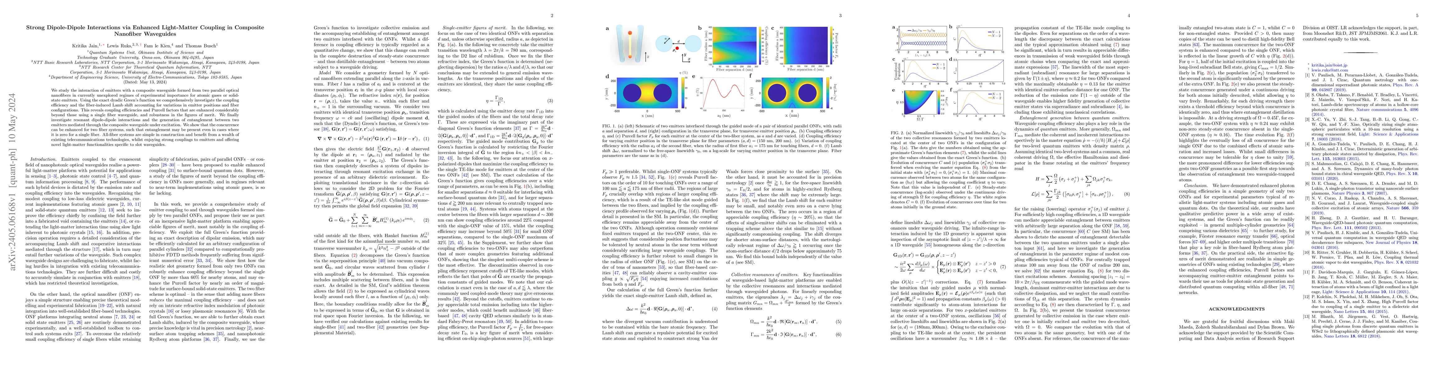 Thumbnail for Strong Dipole-Dipole Interactions via Enhanced Light-Matter Coupling in
  Composite Nanofiber Waveguides