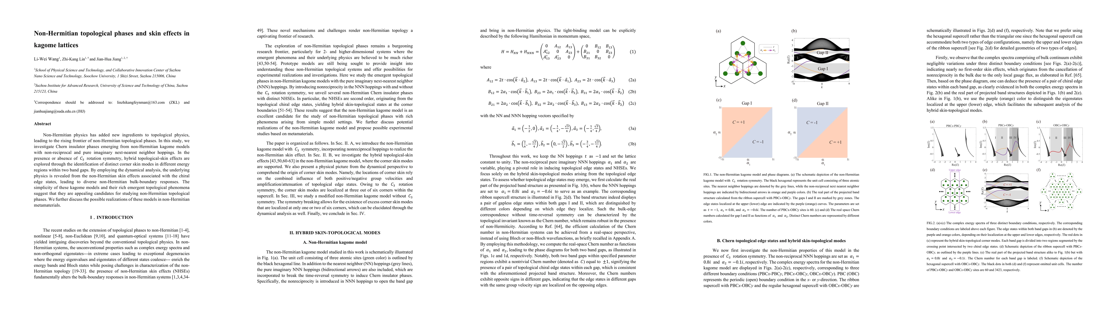 Thumbnail for Non-Hermitian topological phases and skin effects in kagome lattices