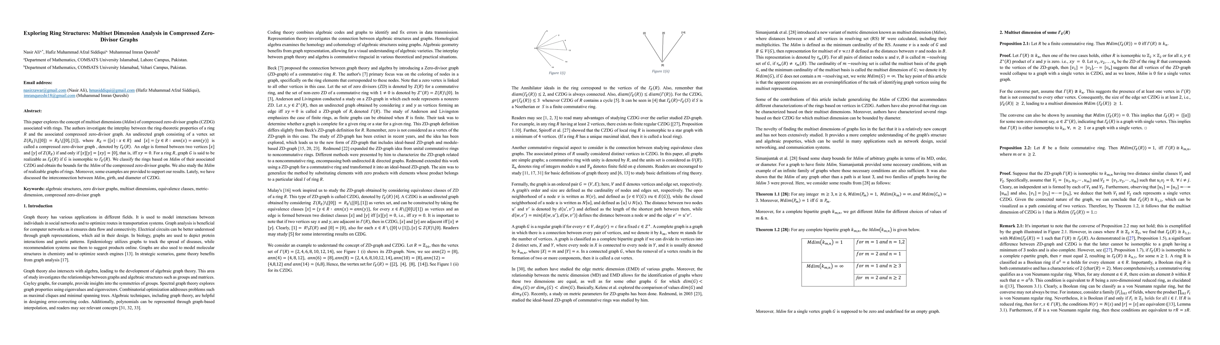 Thumbnail for Exploring Ring Structures: Multiset Dimension Analysis in Compressed
  Zero-Divisor Graphs