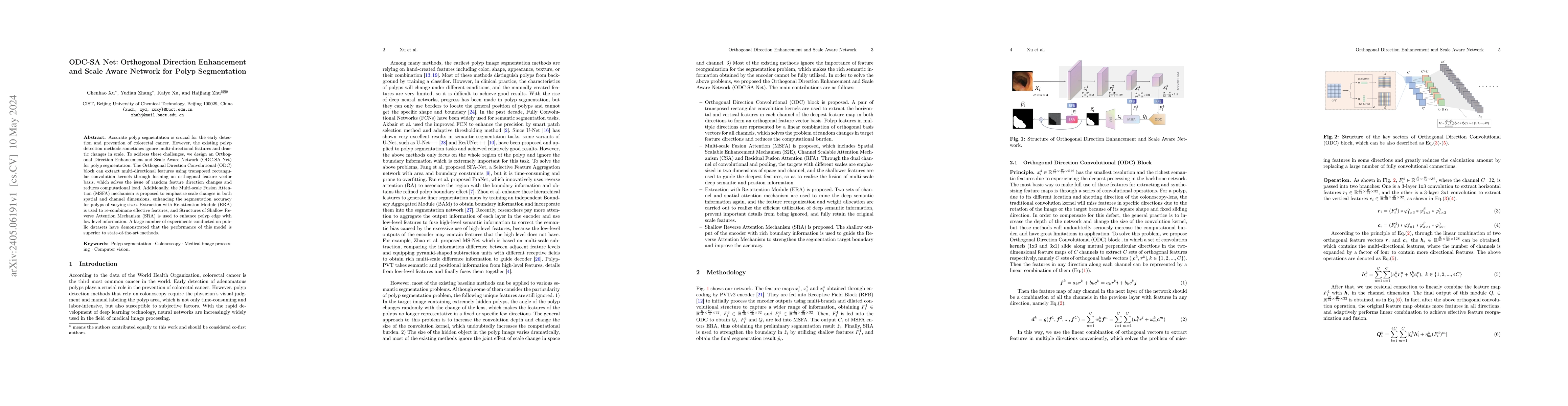 Thumbnail for ODC-SA Net: Orthogonal Direction Enhancement and Scale Aware Network for
  Polyp Segmentation