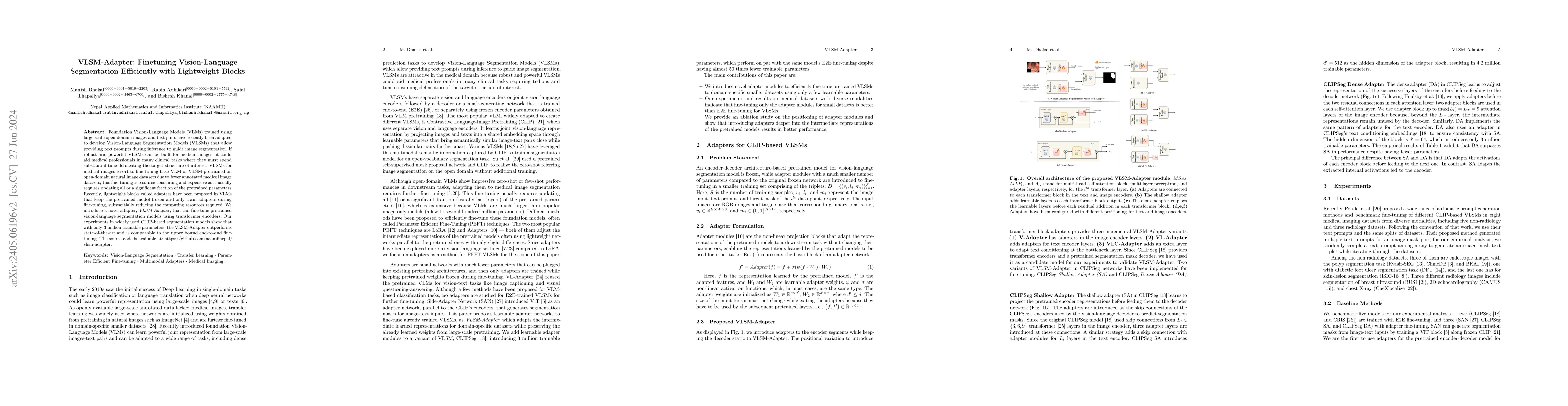 Thumbnail for VLSM-Adapter: Finetuning Vision-Language Segmentation Efficiently with
  Lightweight Blocks