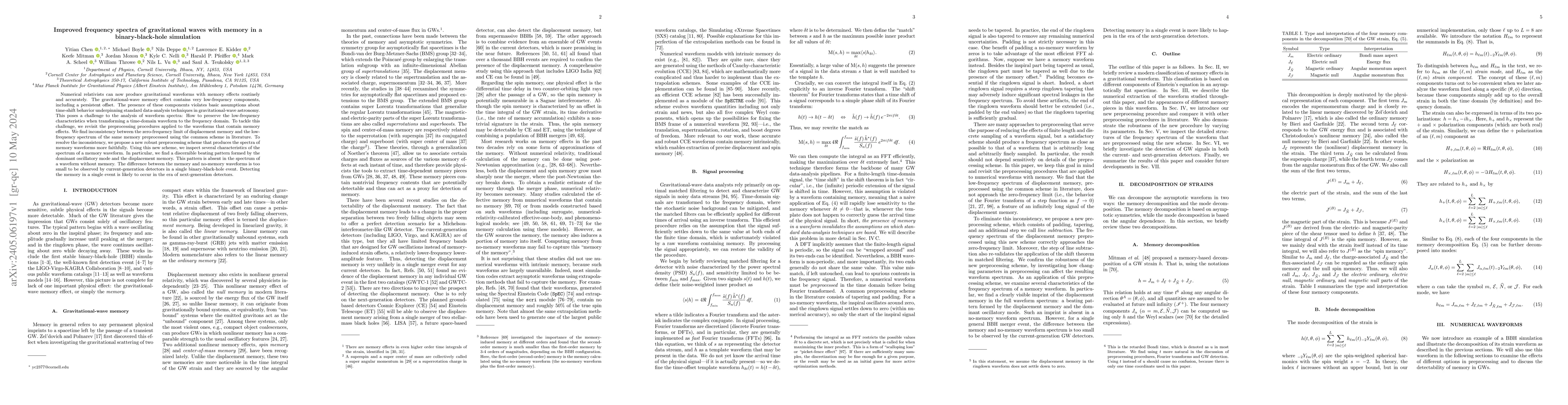 Thumbnail for Improved frequency spectra of gravitational waves with memory in a
  binary-black-hole simulation
