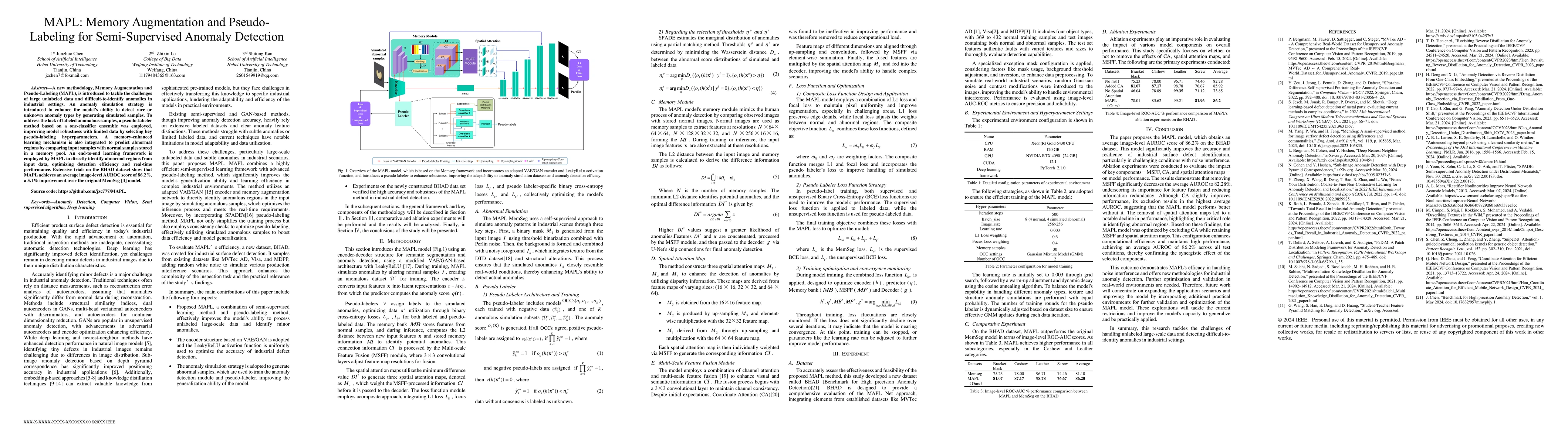 Thumbnail for MAPL: Memory Augmentation and Pseudo-Labeling for Semi-Supervised
  Anomaly Detection