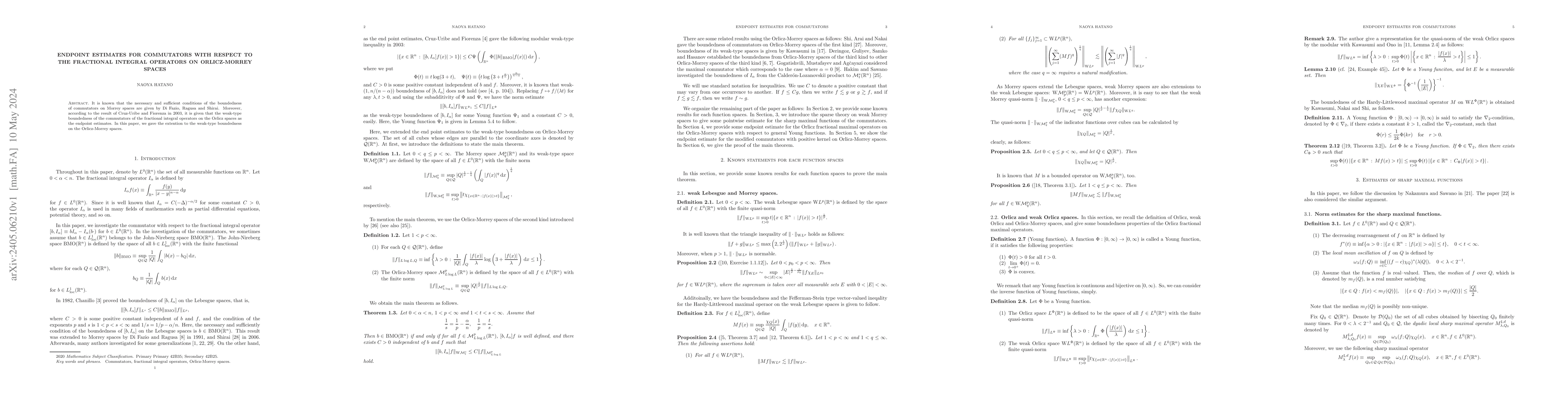 Thumbnail for Endpoint estimates for commutators with respect to the fractional
  integral operators on Orlicz-Morrey spaces