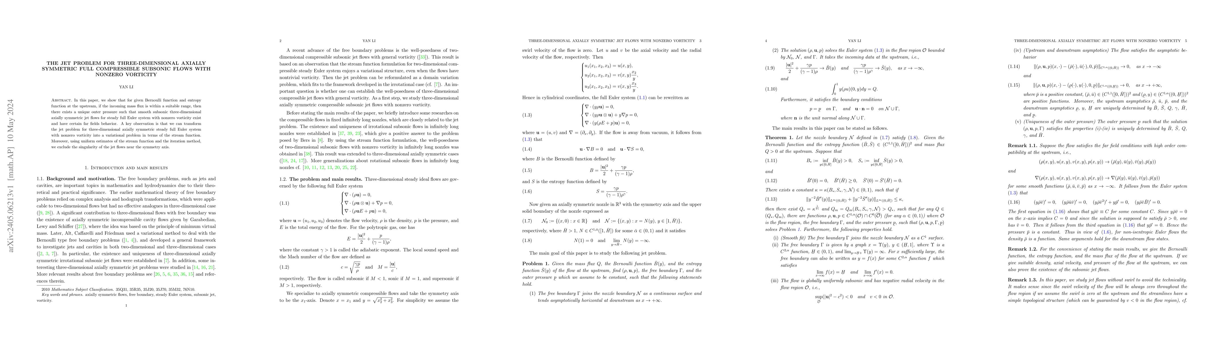 Thumbnail for The jet problem for three-dimensional axially symmetric full
  compressible subsonic flows with nonzero vorticity
