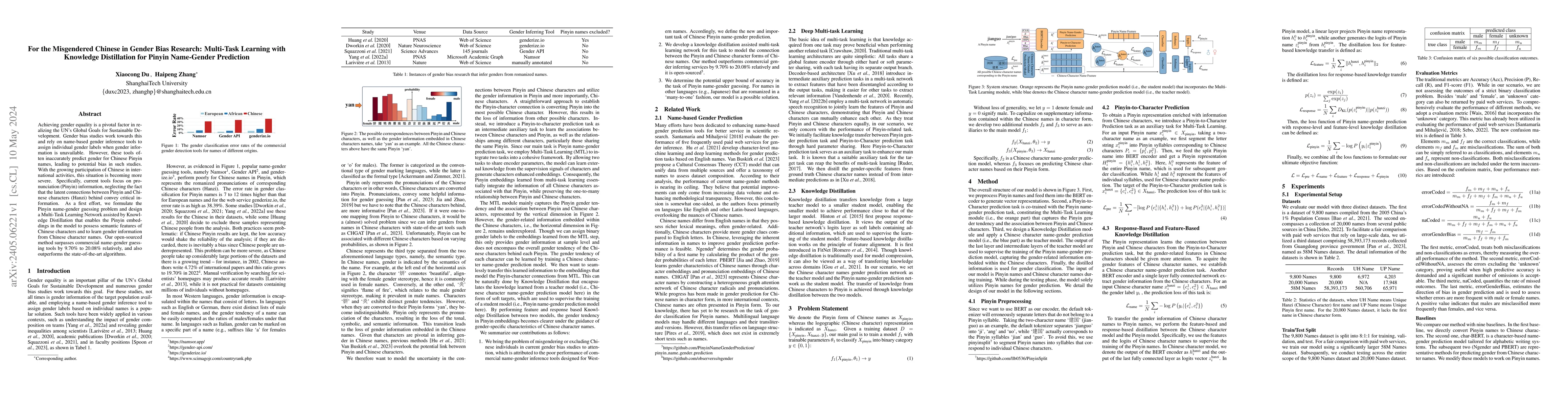 Thumbnail for For the Misgendered Chinese in Gender Bias Research: Multi-Task Learning
  with Knowledge Distillation for Pinyin Name-Gender Prediction