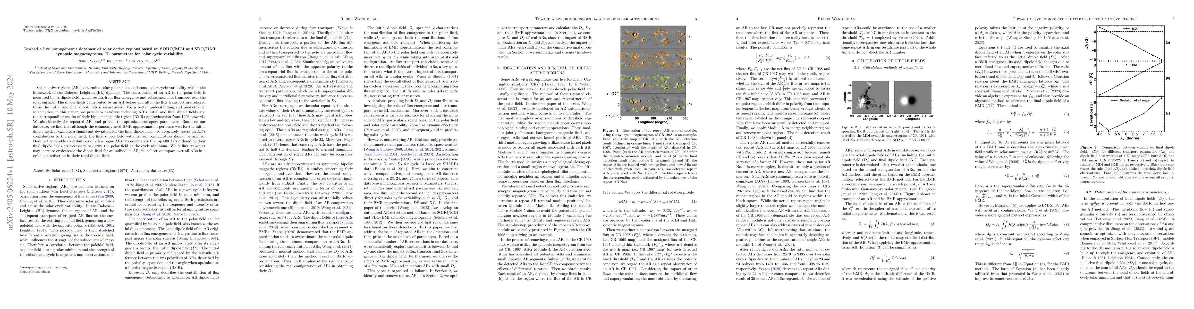Thumbnail for Toward a live homogeneous database of solar active regions based on
  SOHO/MDI and SDO/HMI synoptic magnetograms.II.parameters for solar cycle
  variability