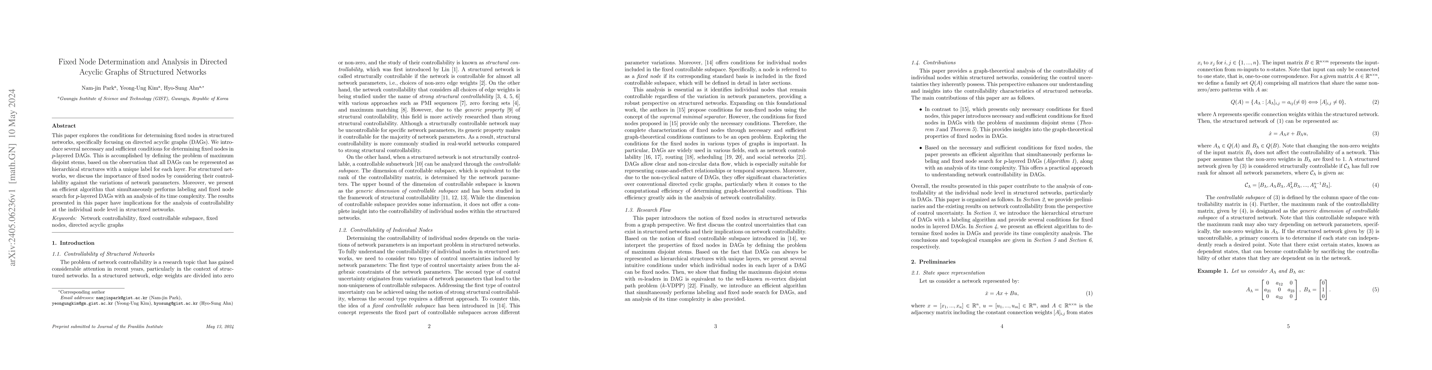 Thumbnail for Fixed Node Determination and Analysis in Directed Acyclic Graphs of
  Structured Networks