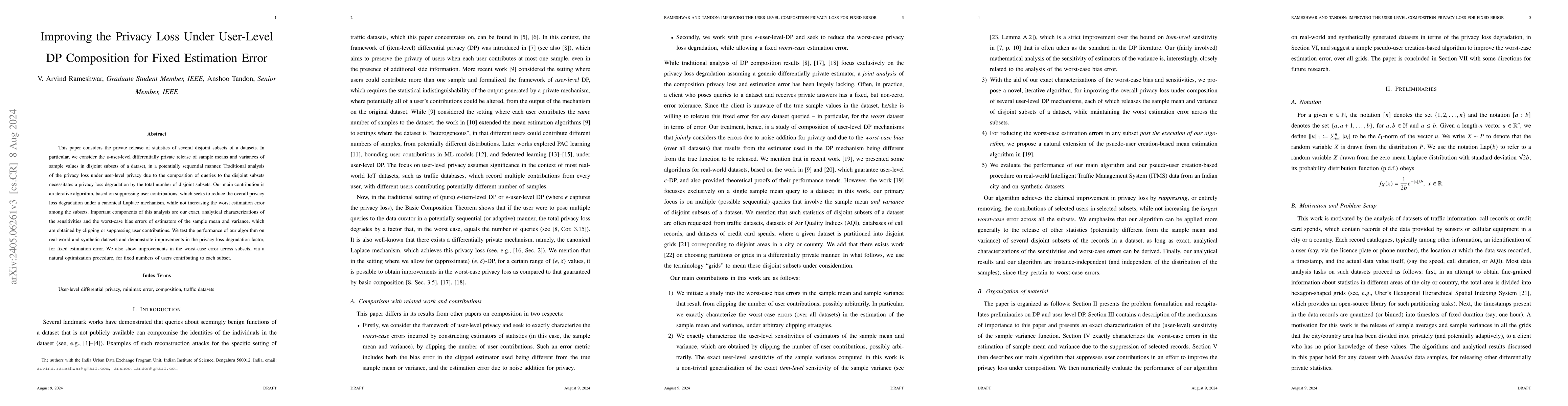 Thumbnail for Improving the Privacy Loss Under User-Level DP Composition for Fixed
  Estimation Error