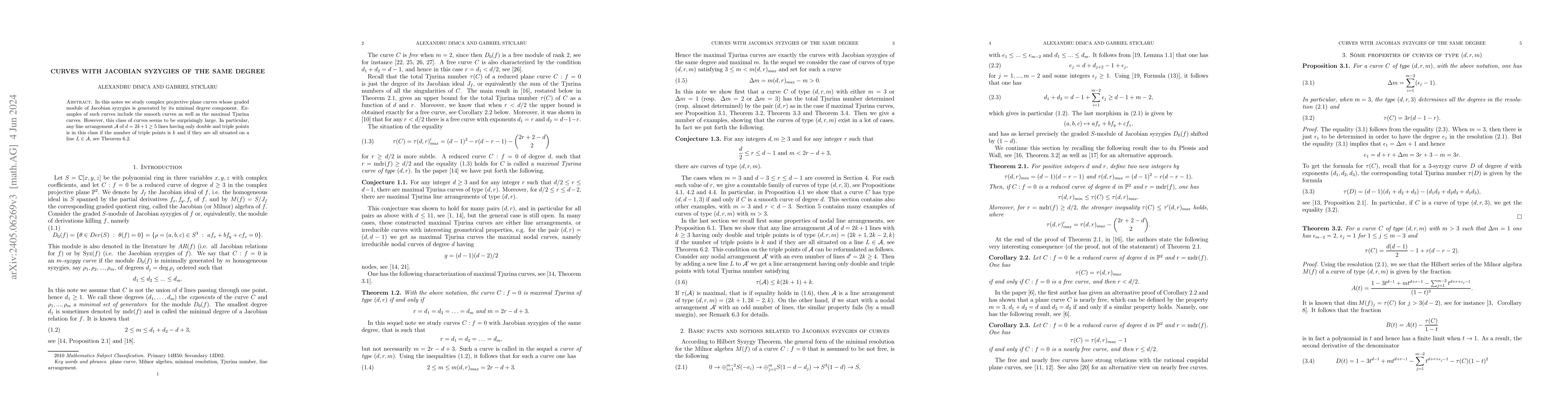 Thumbnail for Curves with Jacobian syzygies of the same degree