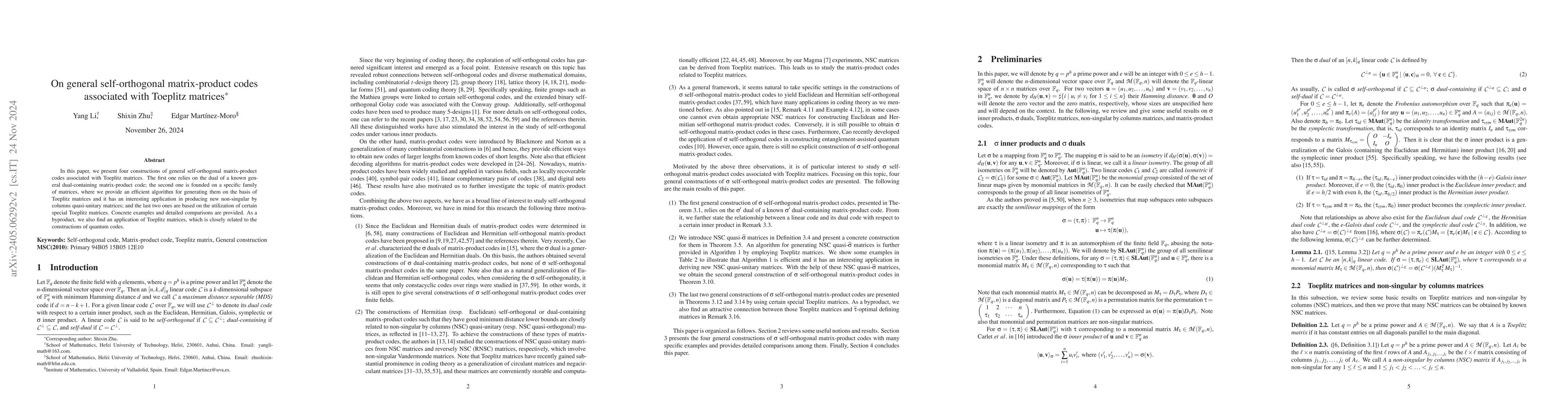 Thumbnail for On $\sigma$ self-orthogonal matrix-product codes associated with
  Toeplitz matrices