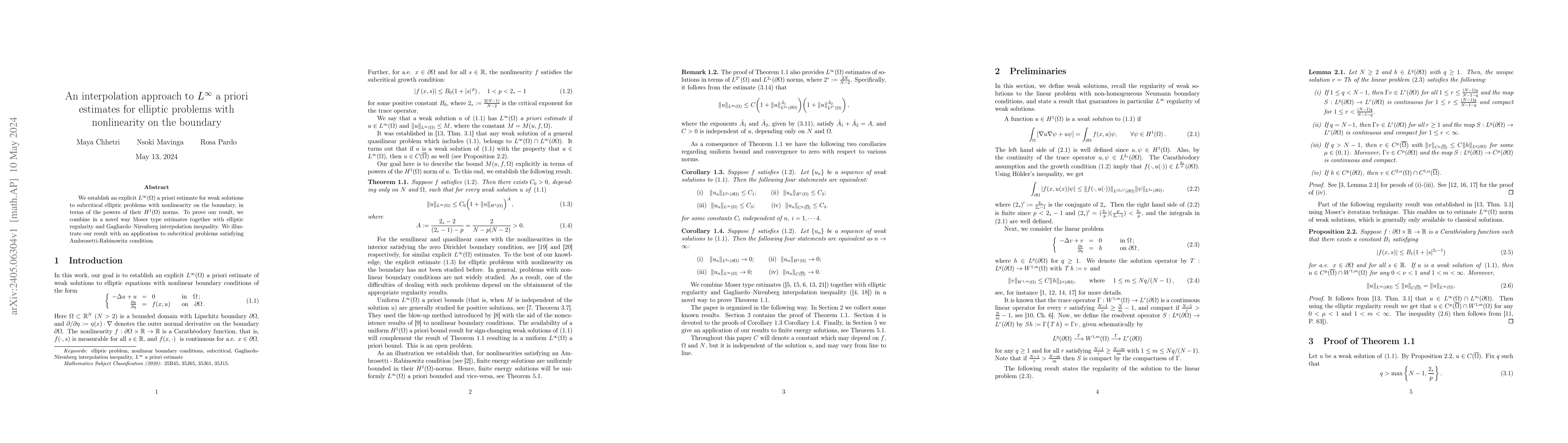 Thumbnail for An interpolation approach to $L^{\infty}$ a priori estimates for
  elliptic problems with nonlinearity on the boundary