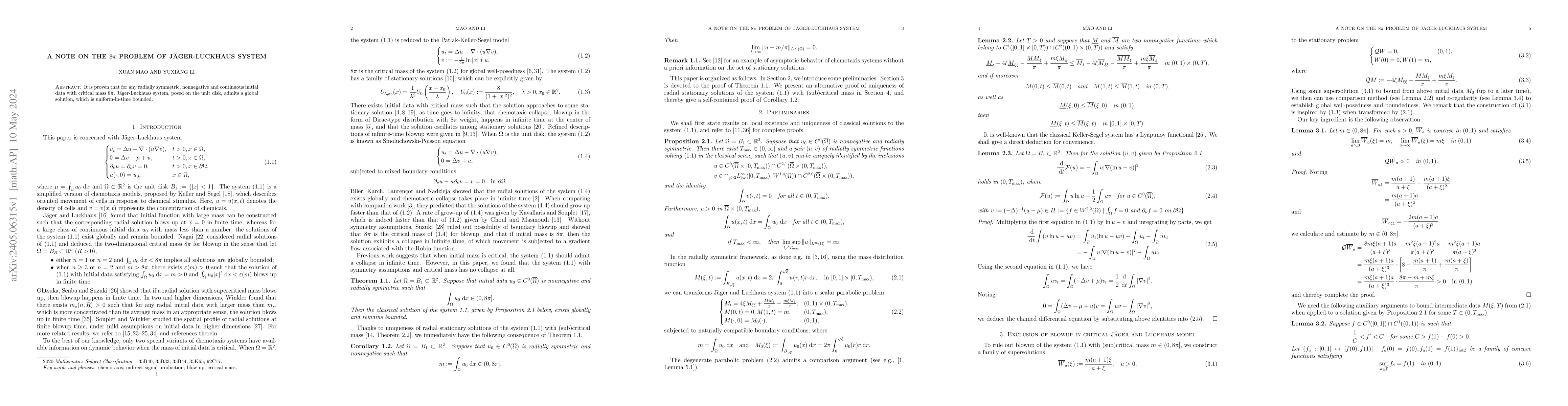 Thumbnail for A note on the $8\pi$ problem of J\"ager-Luckhaus system