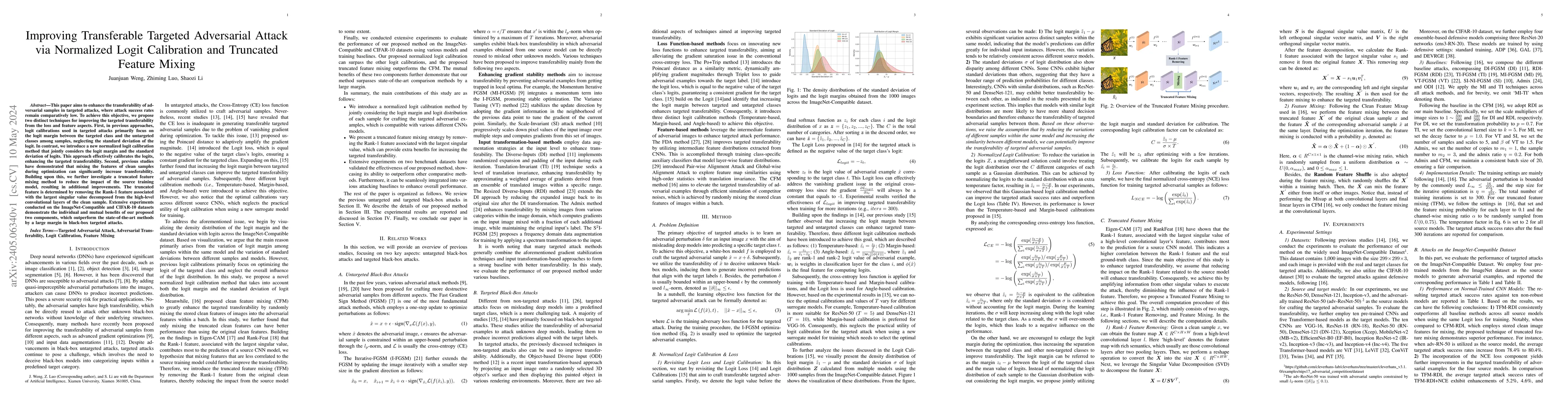 Thumbnail for Improving Transferable Targeted Adversarial Attack via Normalized Logit
  Calibration and Truncated Feature Mixing