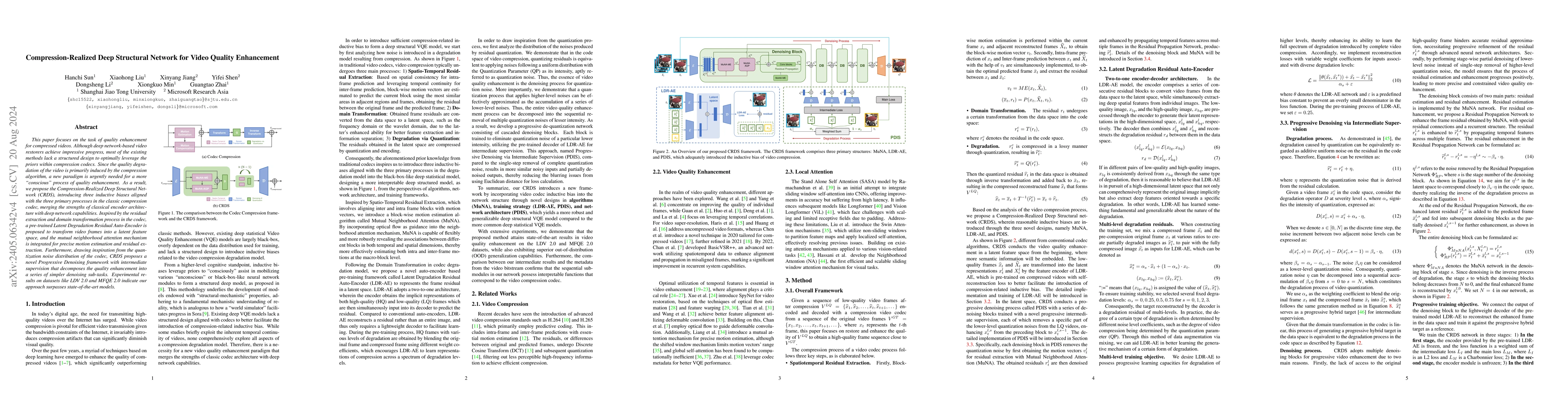 Thumbnail for Compression-Realized Deep Structural Network for Video Quality
  Enhancement