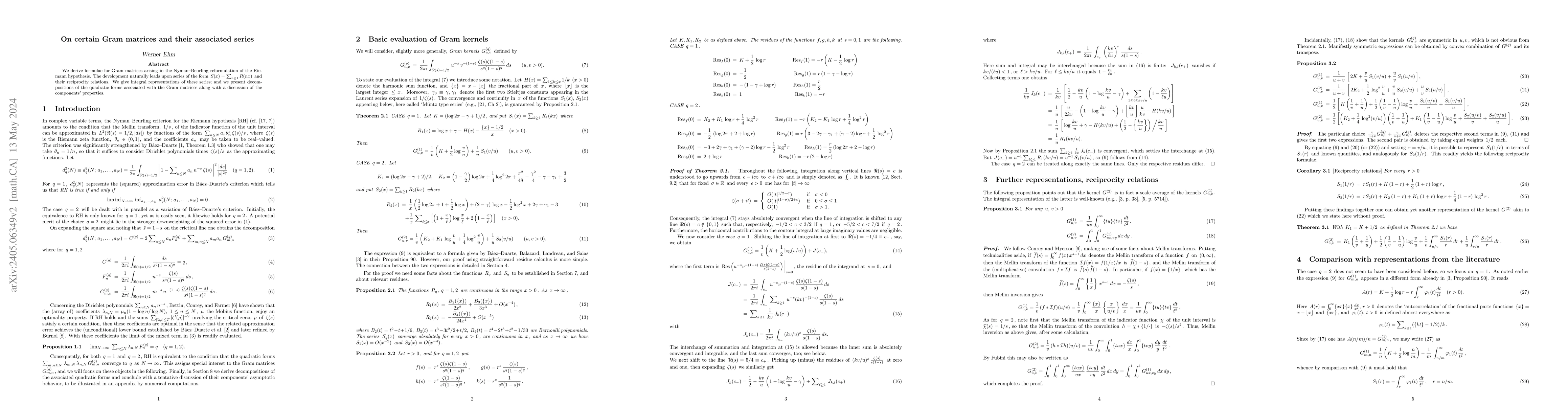 Thumbnail for On certain Gram matrices and their associated series