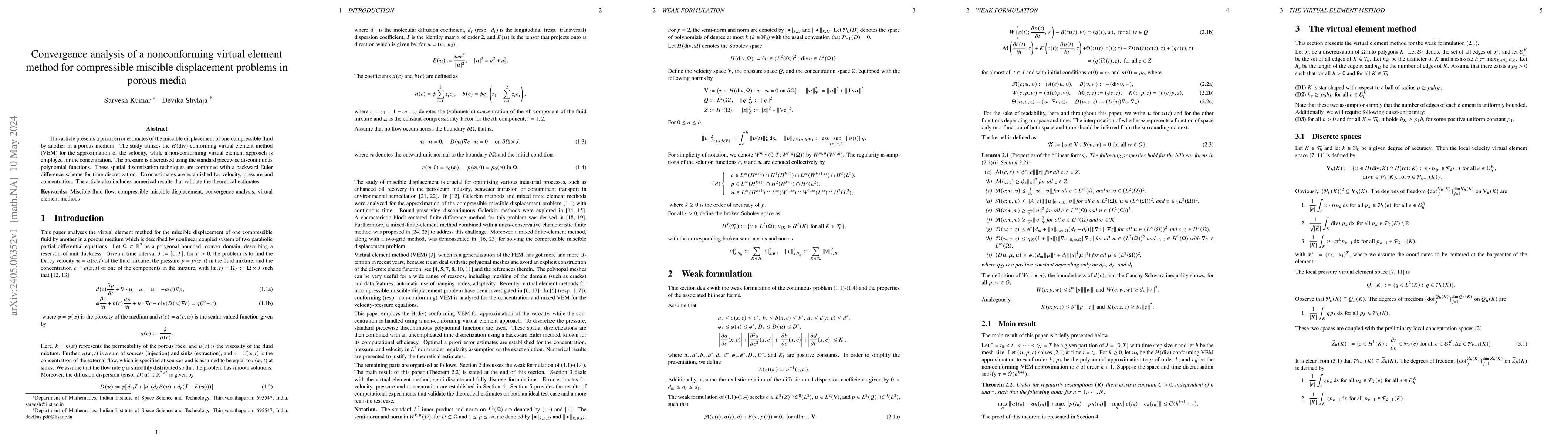 Thumbnail for Convergence analysis of a nonconforming virtual element method for
  compressible miscible displacement problems in porous media
