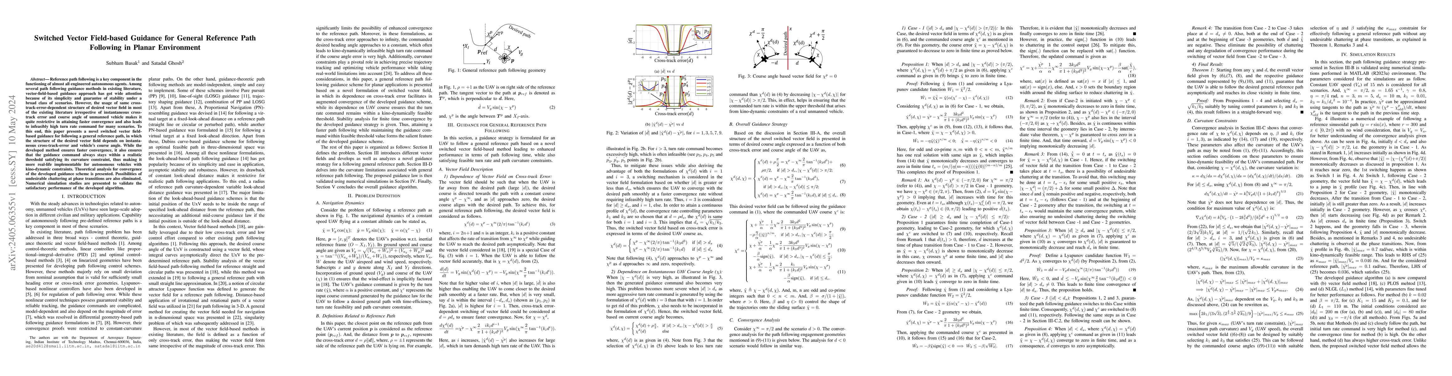 Thumbnail for Switched Vector Field-based Guidance for General Reference Path
  Following in Planar Environment