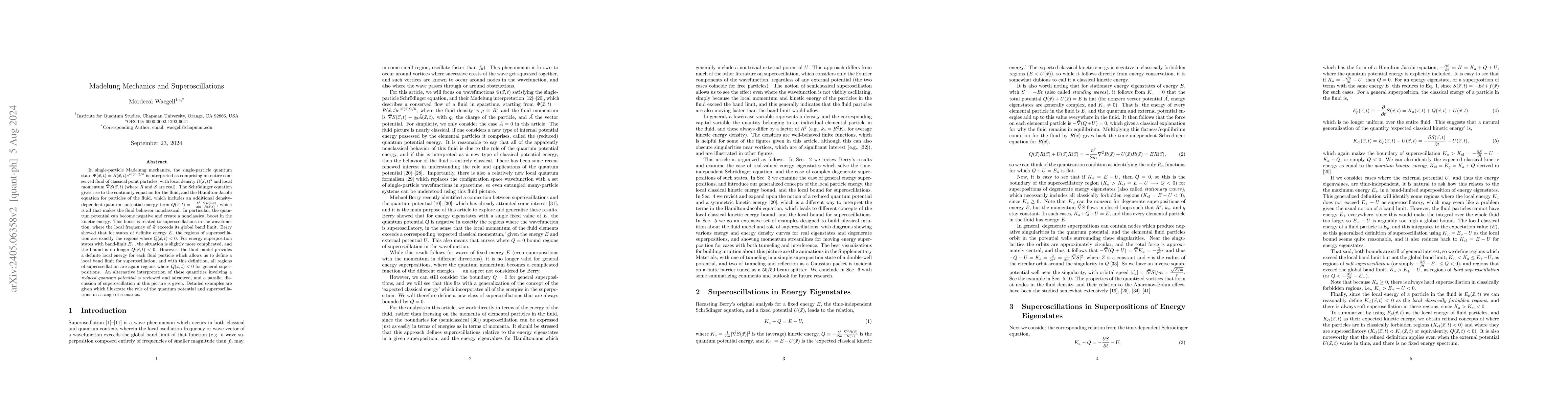 Thumbnail for Madelung Mechanics and Superoscillations