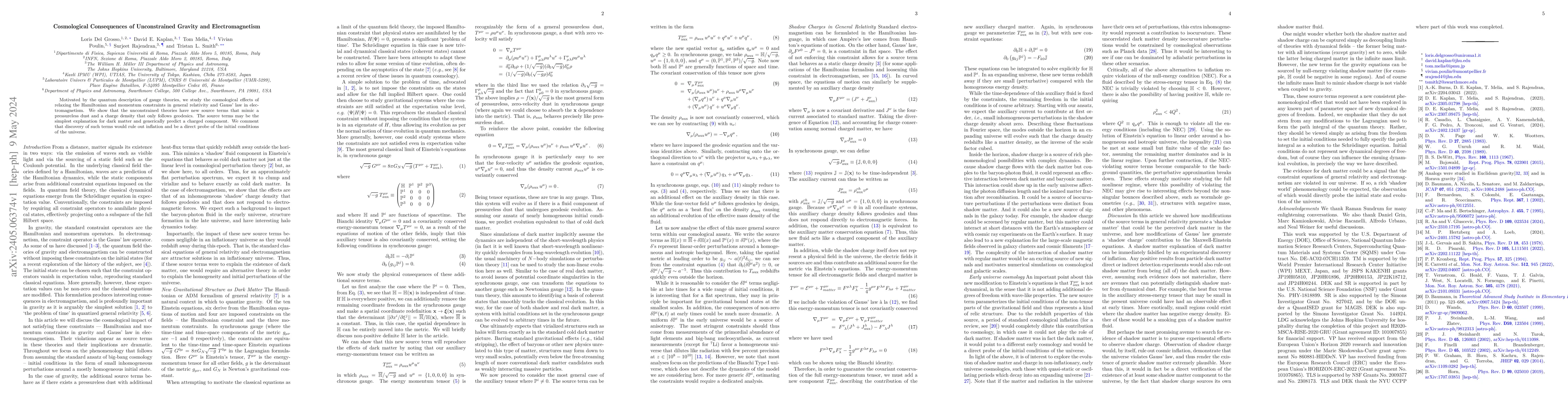 Thumbnail for Cosmological Consequences of Unconstrained Gravity and Electromagnetism