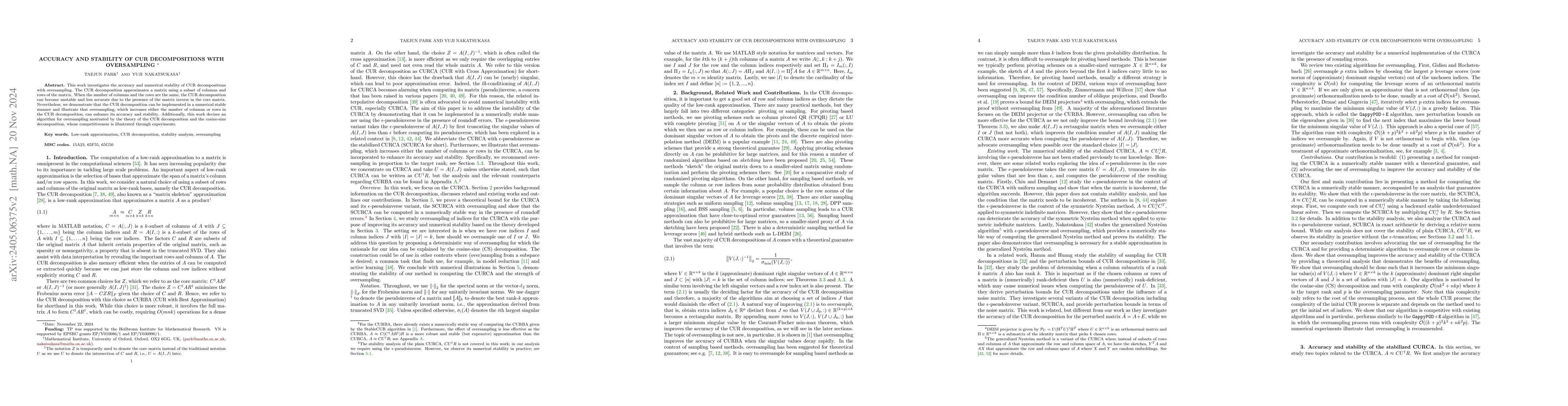 Thumbnail for Accuracy and Stability of CUR decompositions with Oversampling