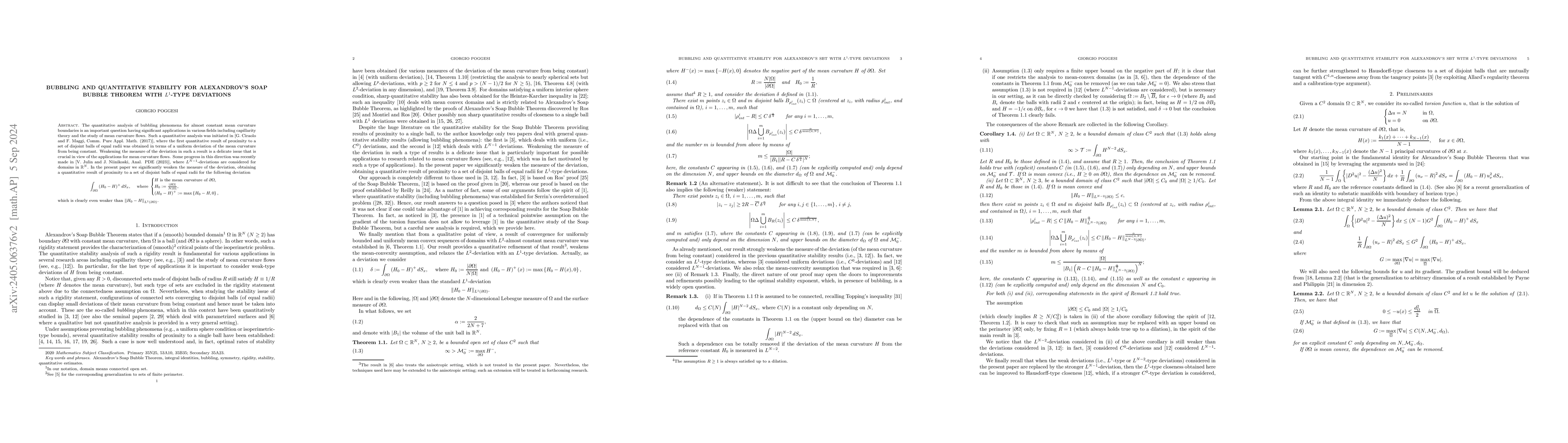 Thumbnail for Bubbling and quantitative stability for Alexandrov's Soap Bubble Theorem
  with $L^1$-type deviations
