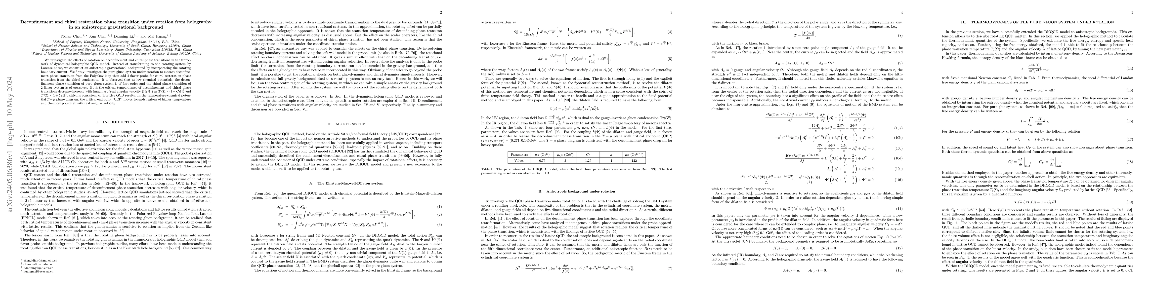 Thumbnail for Deconfinement and chiral restoration phase transition under rotation
  from holography in an anisotropic gravitational background