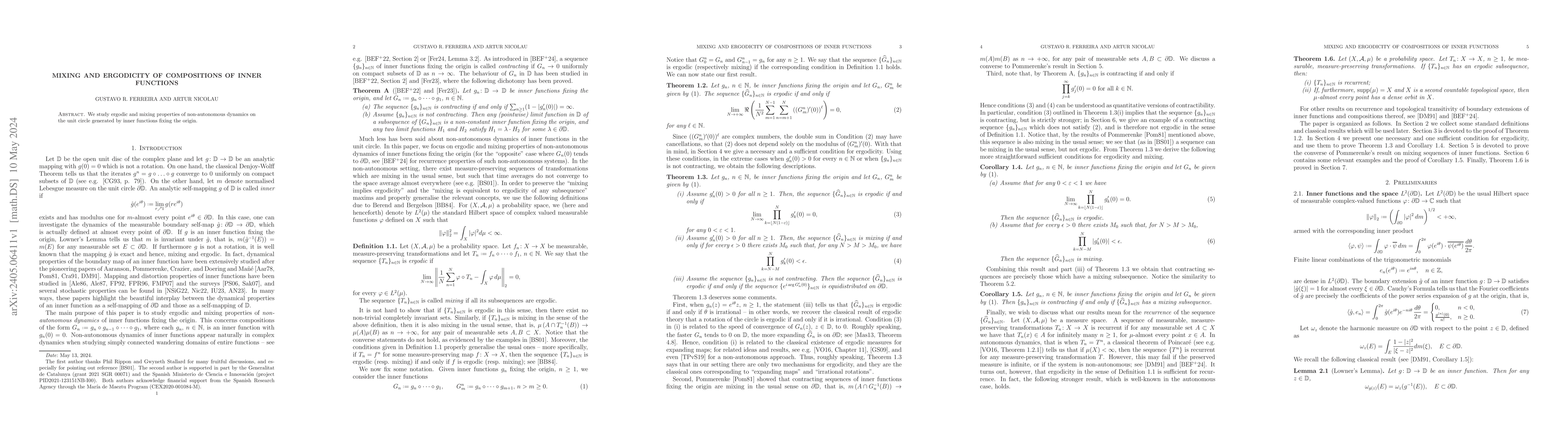 Thumbnail for Mixing and ergodicity of compositions of inner functions