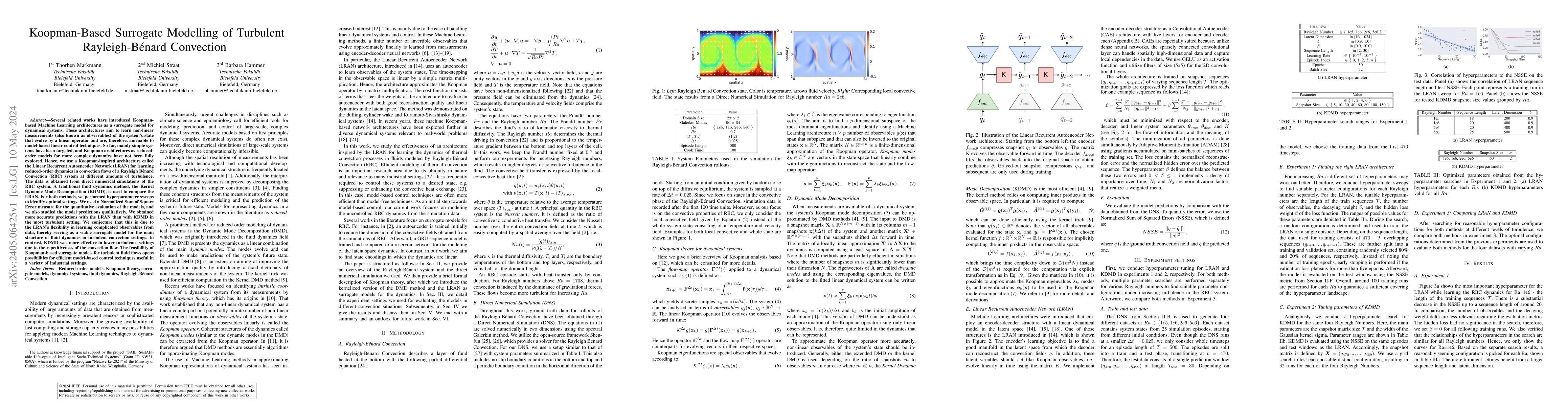 Thumbnail for Koopman-Based Surrogate Modelling of Turbulent Rayleigh-B\'enard
  Convection