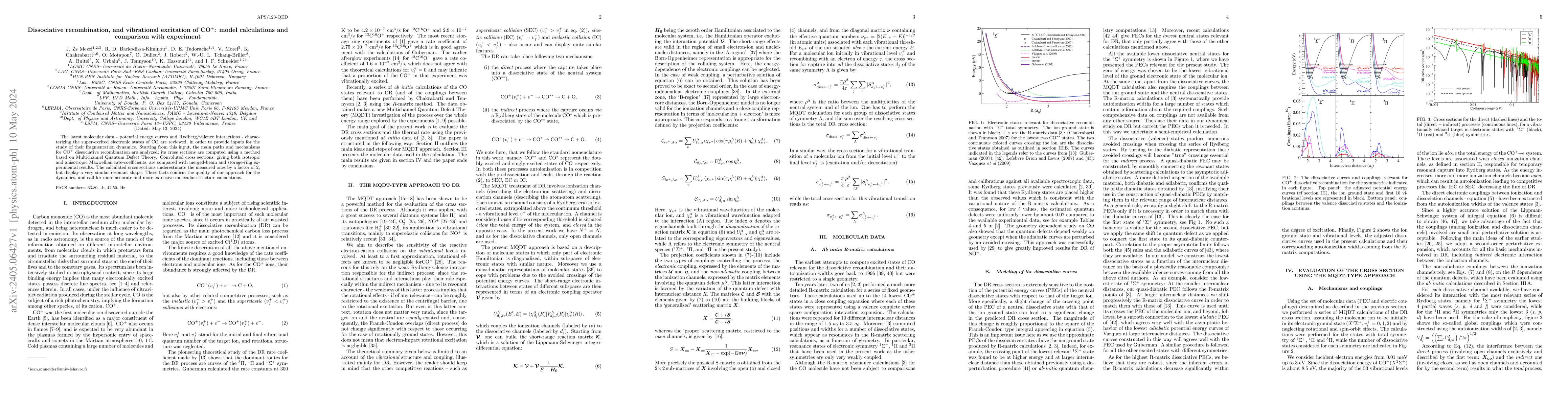 Thumbnail for Dissociative recombination, and vibrational excitation of CO$^{+}$:
  model calculations and comparison with experiment