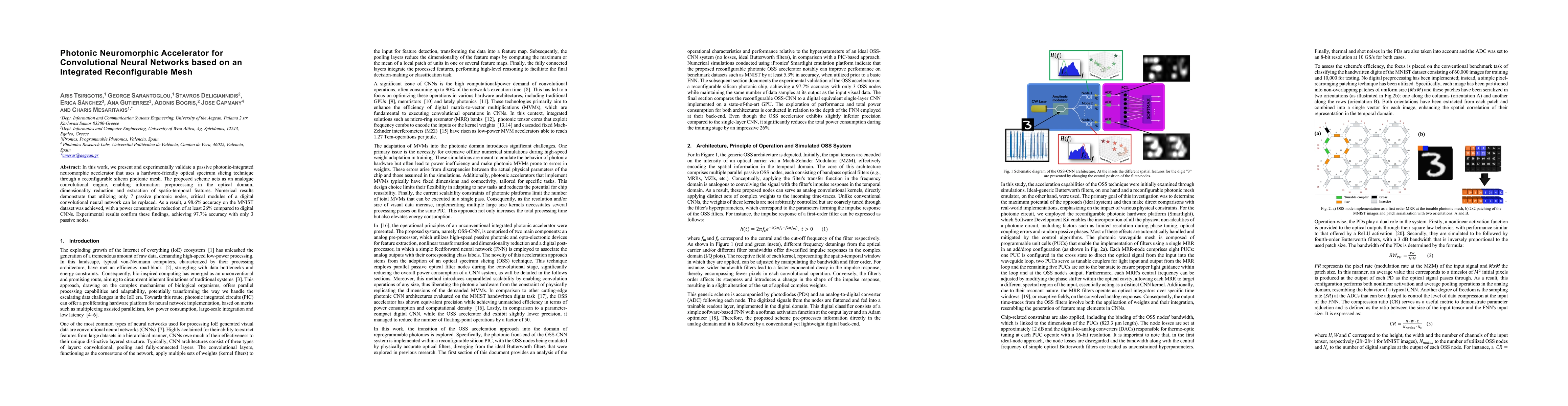 Thumbnail for Photonic Neuromorphic Accelerator for Convolutional Neural Networks
  based on an Integrated Reconfigurable Mesh