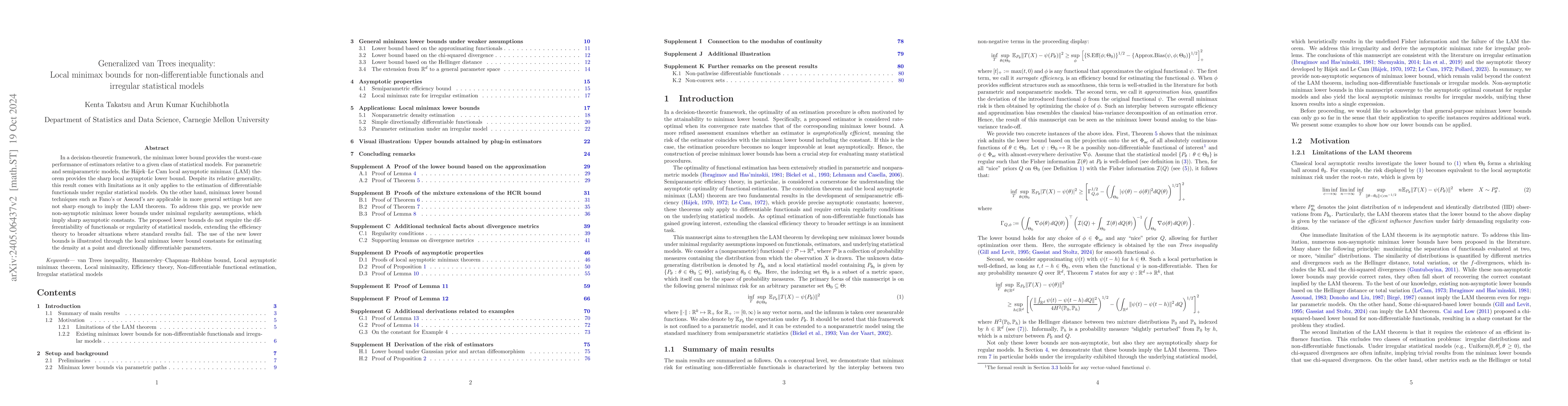 Thumbnail for Generalized van Trees inequality: Local minimax bounds for non-smooth
  functionals and irregular statistical models