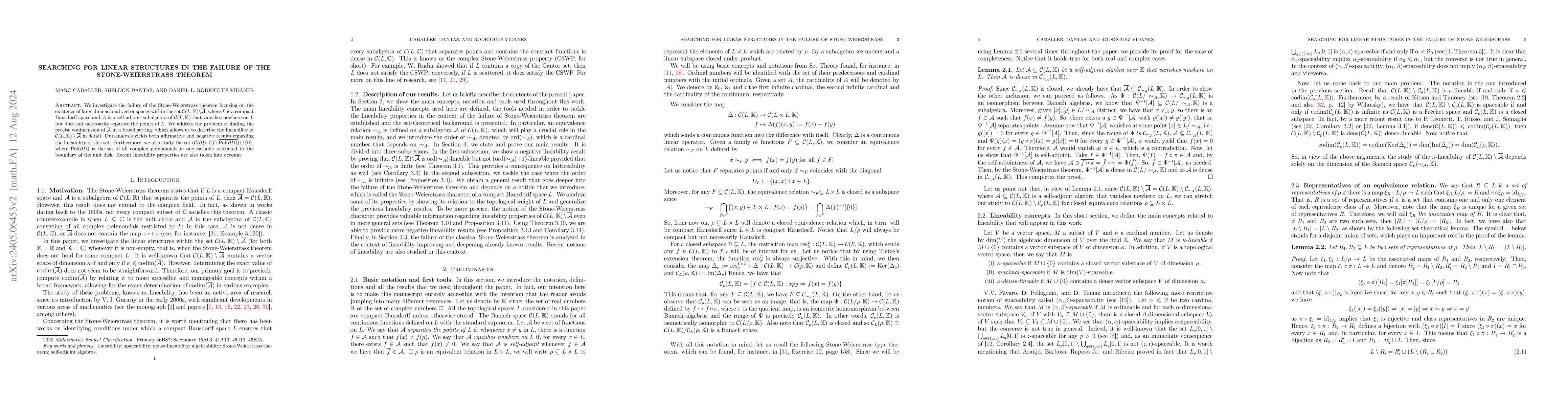 Thumbnail for Searching for linear structures in the failure of the Stone-Weierstrass
  theorem