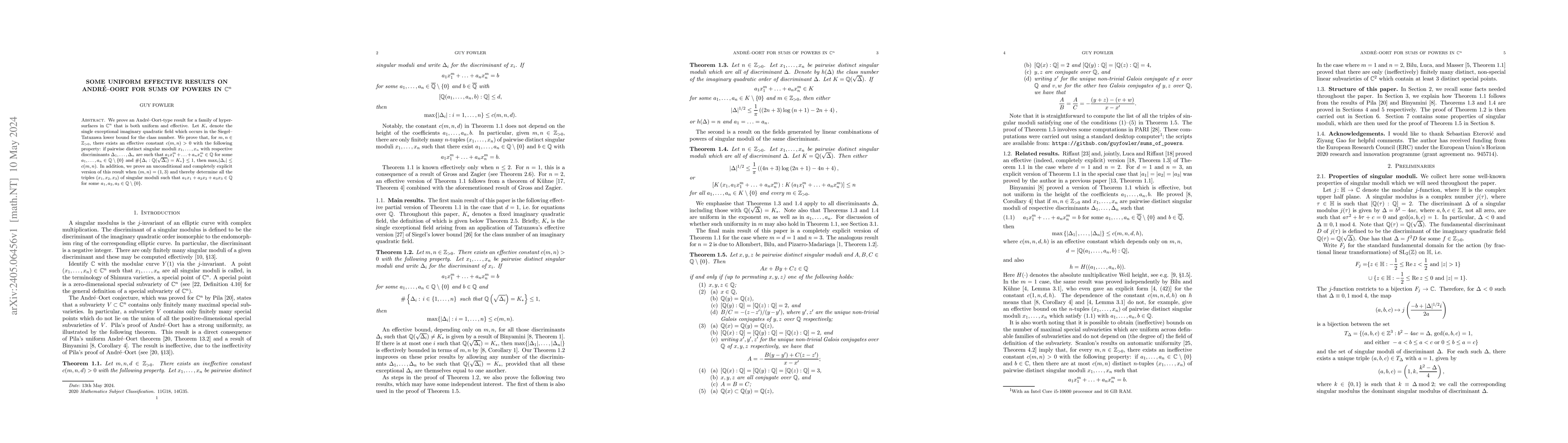 Thumbnail for Some uniform effective results on Andr\'{e}--Oort for sums of powers in
  $\mathbb{C}^n$